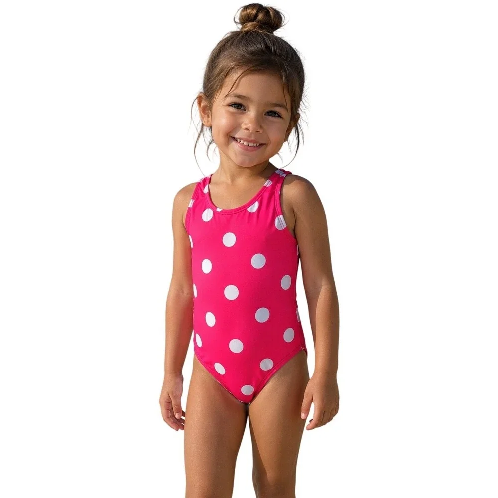 Carter's Girls  2T Pink One Piece Swimsuit‎ White Polka Dots Bow Back